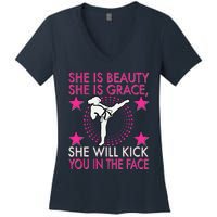 Karate Taekwondo Girl Women Karate Kick Women's V-Neck T-Shirt