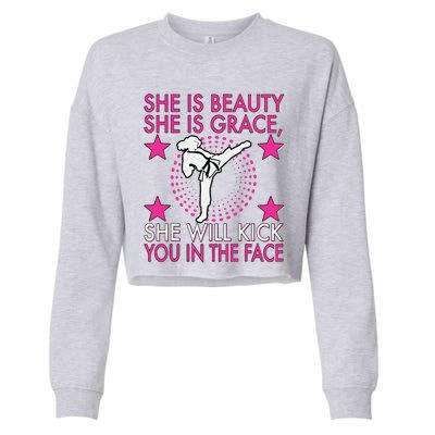 Karate Taekwondo Girl Women Karate Kick Cropped Pullover Crew