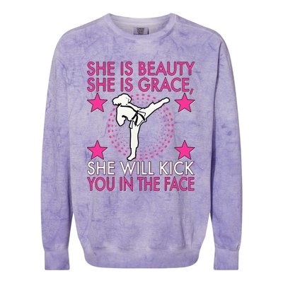 Karate Taekwondo Girl Women Karate Kick Colorblast Crewneck Sweatshirt