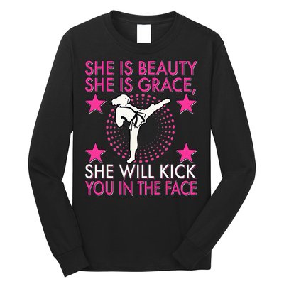 Karate Taekwondo Girl Women Karate Kick Long Sleeve Shirt