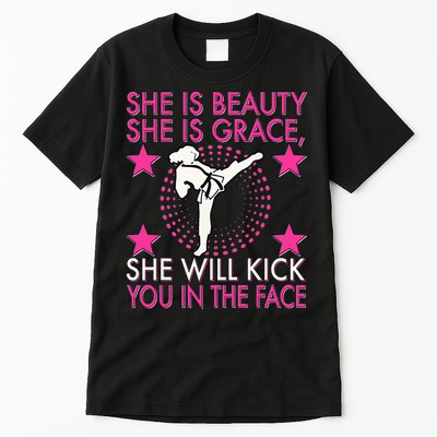 Karate Taekwondo Girl Women Karate Kick Tall T-Shirt