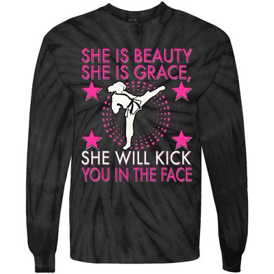 Karate Taekwondo Girl Women Karate Kick Tie-Dye Long Sleeve Shirt