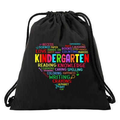 Kindergarten Team Heart Back To School Funny Teacher Drawstring Bag