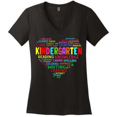 Kindergarten Team Heart Back To School Funny Teacher Women's V-Neck T-Shirt