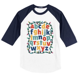 Kindergarten Teacher Holiday Lights Abcs Christmas Alphabet Baseball Sleeve Shirt