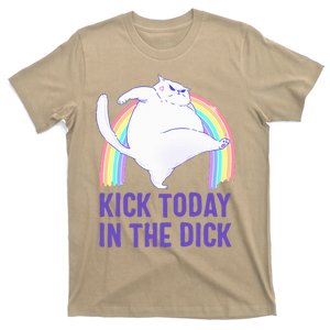 Kick Today In The Dick White Cat Pastel Rainbow T-Shirt