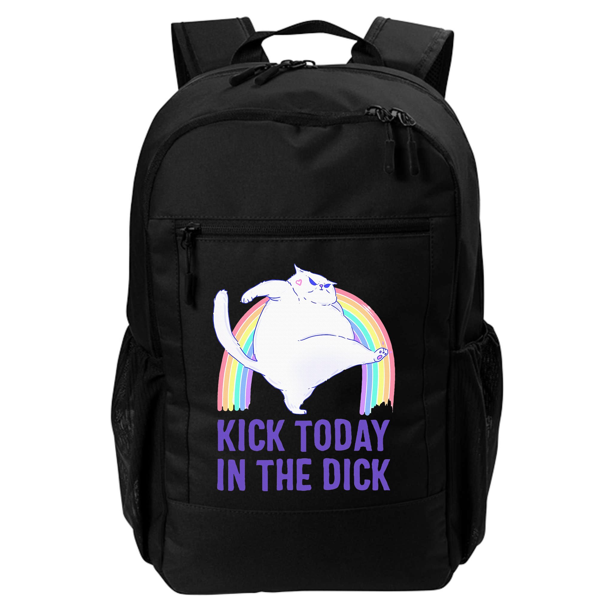 Kick Today In The Dick White Cat Pastel Rainbow Backpack