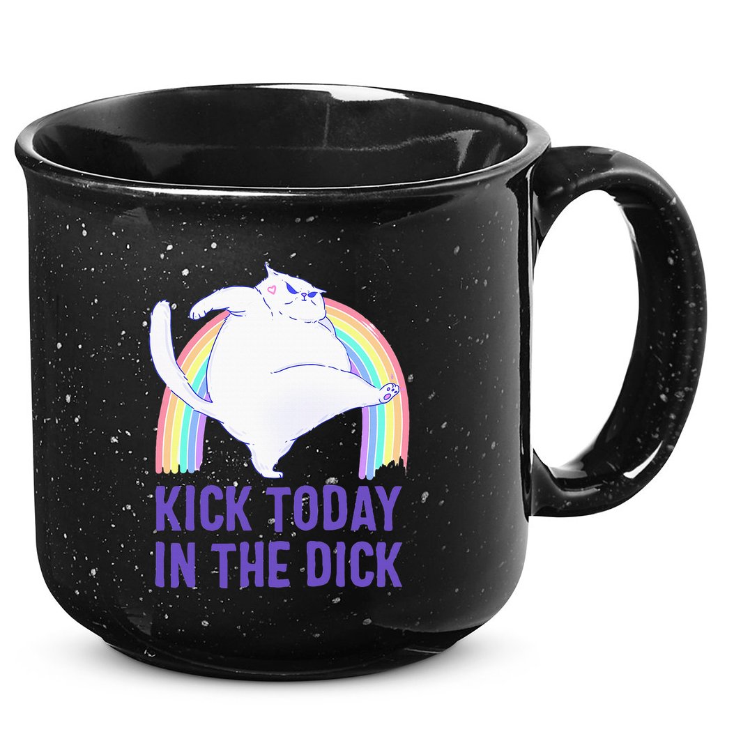 Kick Today In The Dick White Cat Pastel Rainbow 15oz Campfire Ceramic Mug