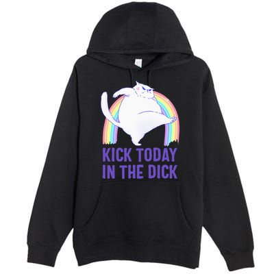 Kick Today In The Dick White Cat Pastel Rainbow Premium Pullover Hoodie
