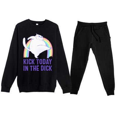 Kick Today In The Dick White Cat Pastel Rainbow Premium Crewneck Sweatsuit Set