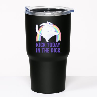 Kick Today In The Dick White Cat Pastel Rainbow Tumbler