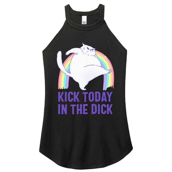 Kick Today In The Dick White Cat Pastel Rainbow Women's Perfect Tri Rocker Tank