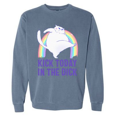 Kick Today In The Dick White Cat Pastel Rainbow Garment-Dyed Sweatshirt