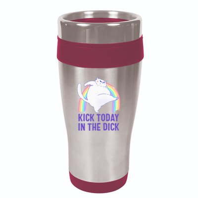 Kick Today In The Dick White Cat Pastel Rainbow 16oz Travel Tumbler