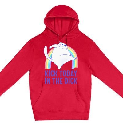 Kick Today In The Dick White Cat Pastel Rainbow Premium Pullover Hoodie