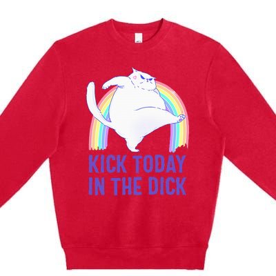 Kick Today In The Dick White Cat Pastel Rainbow Premium Crewneck Sweatshirt