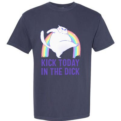 Kick Today In The Dick White Cat Pastel Rainbow Garment-Dyed Heavyweight T-Shirt