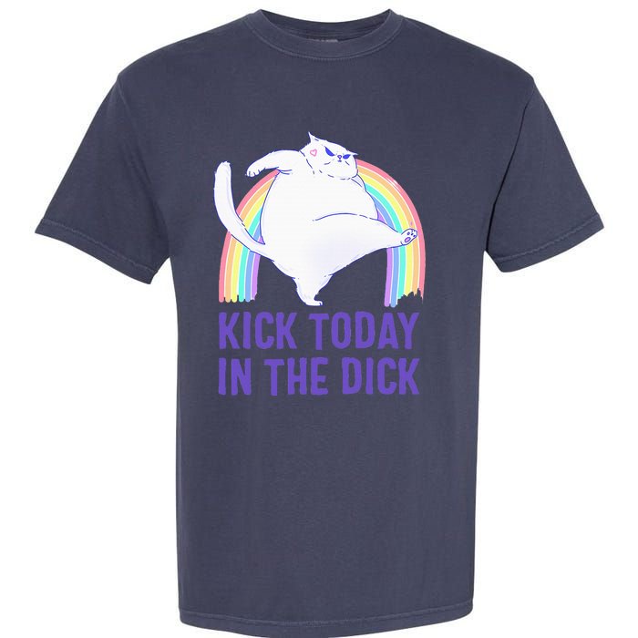 Kick Today In The Dick White Cat Pastel Rainbow Garment-Dyed Heavyweight T-Shirt