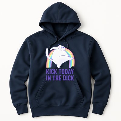 Kick Today In The Dick White Cat Pastel Rainbow Hoodie