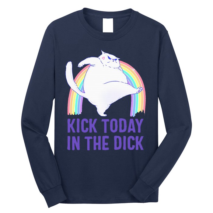 Kick Today In The Dick White Cat Pastel Rainbow Long Sleeve Shirt