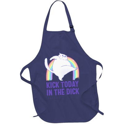 Kick Today In The Dick White Cat Pastel Rainbow Apron