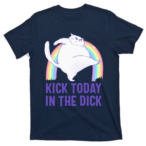 Kick Today In The Dick White Cat Pastel Rainbow T-Shirt