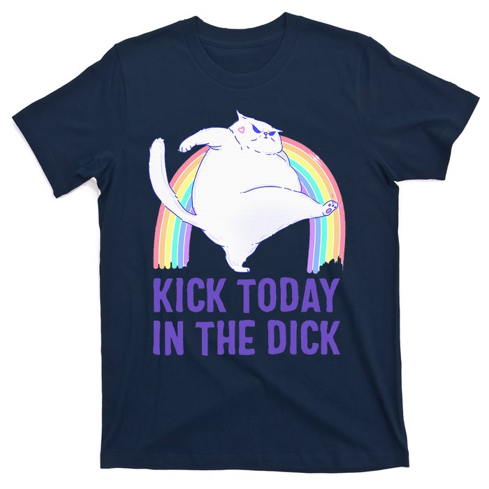 Kick Today In The Dick White Cat Pastel Rainbow T-Shirt