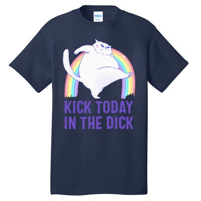 Kick Today In The Dick White Cat Pastel Rainbow Tall T-Shirt