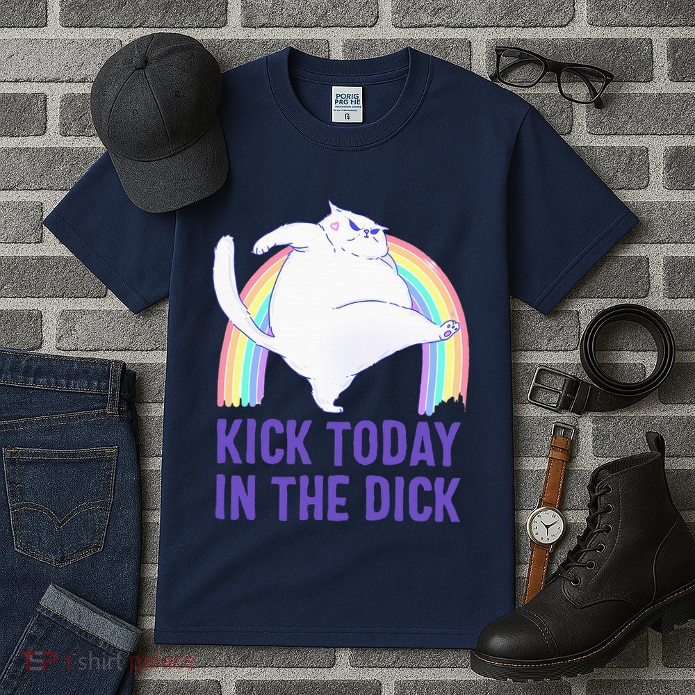 Kick Today In The Dick White Cat Pastel Rainbow Tall T-Shirt