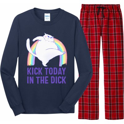 Kick Today In The Dick White Cat Pastel Rainbow Long Sleeve Pajama Set