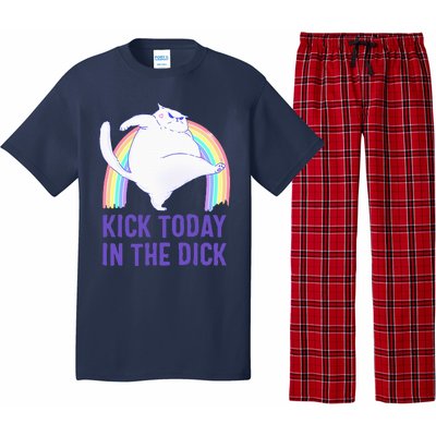 Kick Today In The Dick White Cat Pastel Rainbow Pajama Set