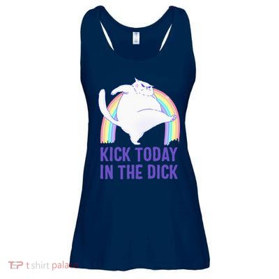 Kick Today In The Dick White Cat Pastel Rainbow Ladies Essential Flowy Tank