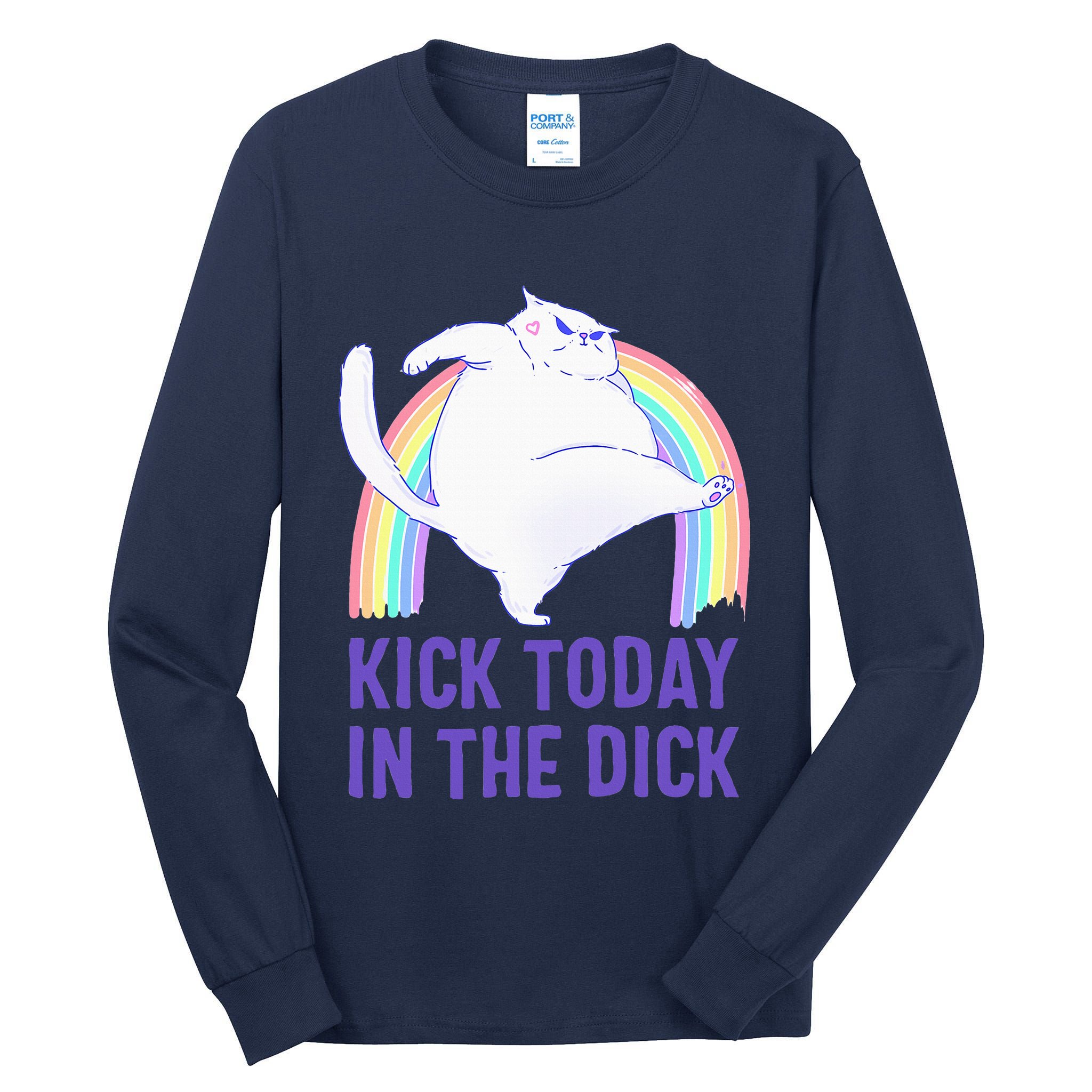 Kick Today In The Dick White Cat Pastel Rainbow Tall Long Sleeve T-Shirt