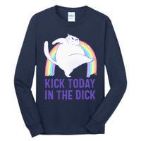 Kick Today In The Dick White Cat Pastel Rainbow Tall Long Sleeve T-Shirt