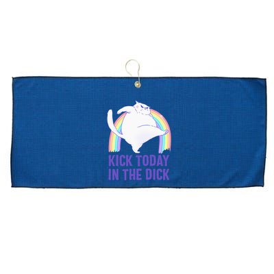 Kick Today In The Dick White Cat Pastel Rainbow Large Microfiber Waffle Golf Towel