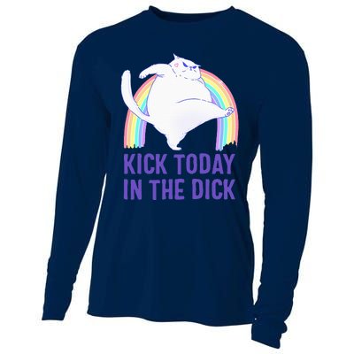 Kick Today In The Dick White Cat Pastel Rainbow Cooling Performance Long Sleeve Crew