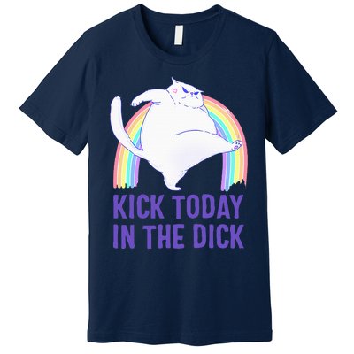 Kick Today In The Dick White Cat Pastel Rainbow Premium T-Shirt