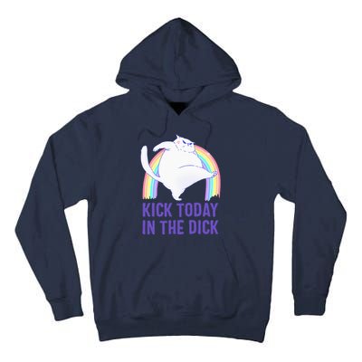 Kick Today In The Dick White Cat Pastel Rainbow Tall Hoodie