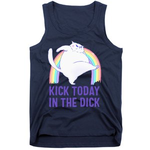 Kick Today In The Dick White Cat Pastel Rainbow Tank Top