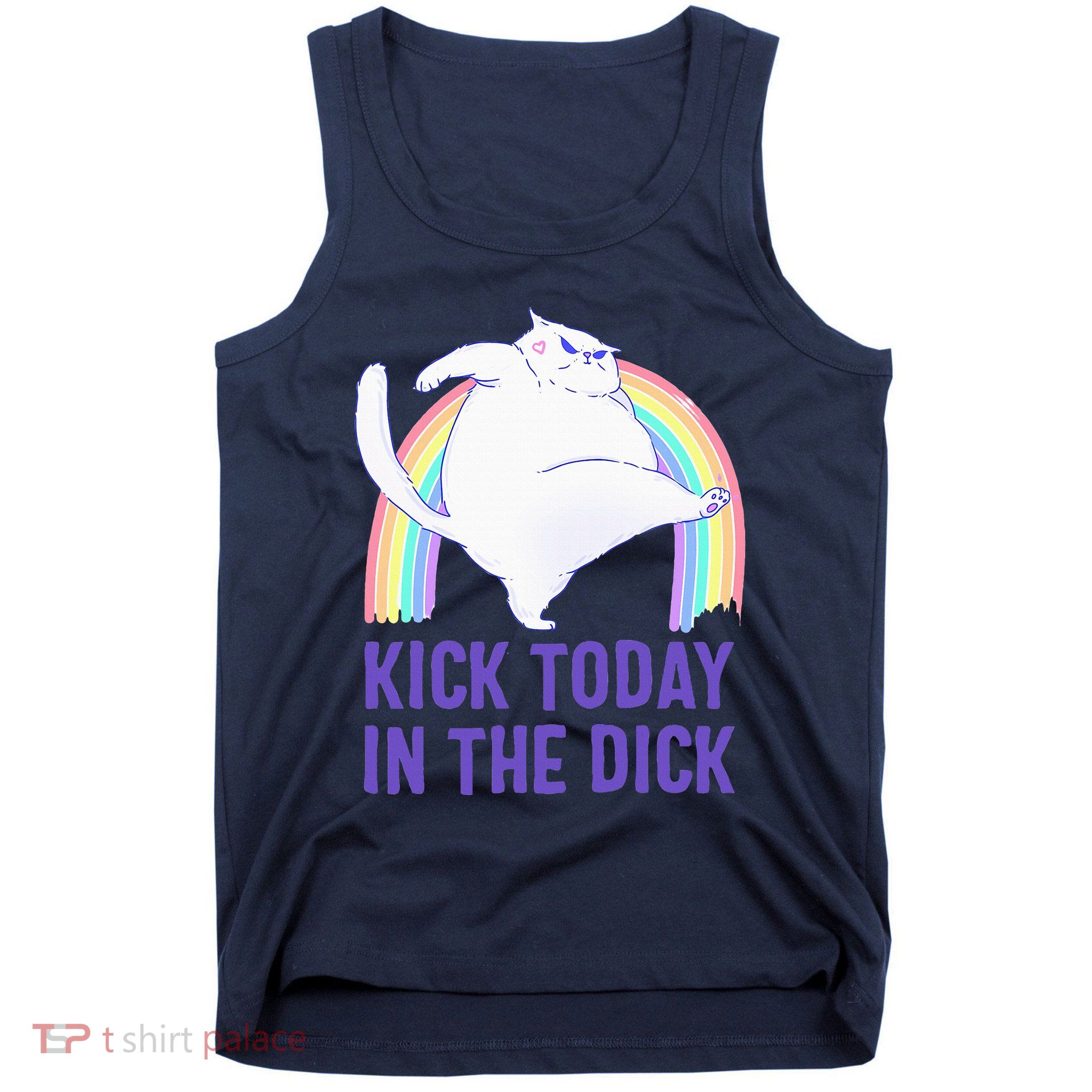 Kick Today In The Dick White Cat Pastel Rainbow Tank Top