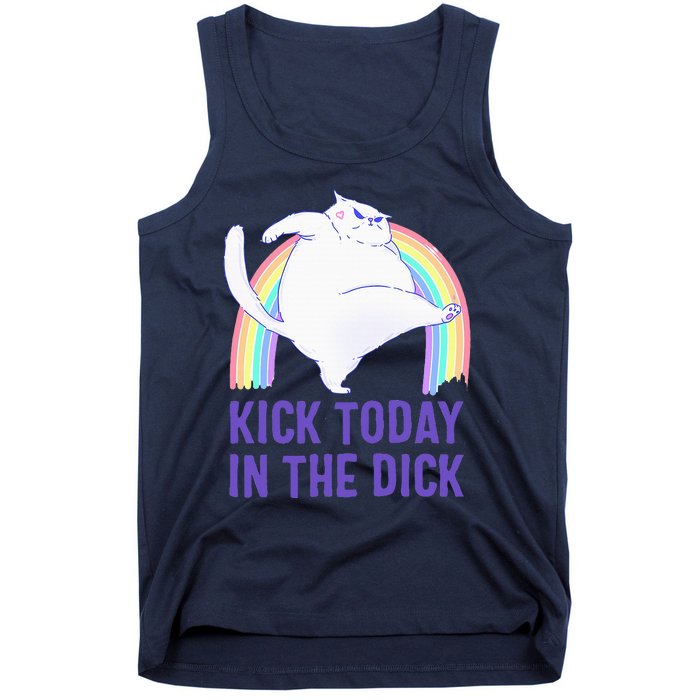 Kick Today In The Dick White Cat Pastel Rainbow Tank Top