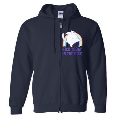 Kick Today In The Dick White Cat Pastel Rainbow Full Zip Hoodie