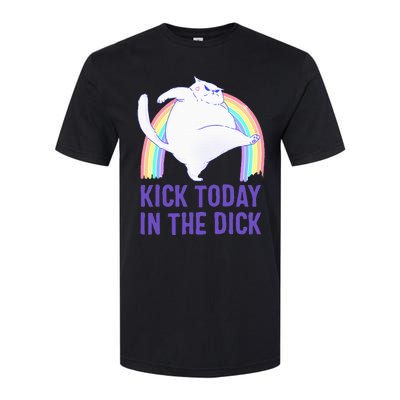 Kick Today In The Dick White Cat Pastel Rainbow Softstyle CVC T-Shirt