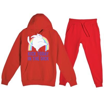 Kick Today In The Dick White Cat Pastel Rainbow Premium Hooded Sweatsuit Set