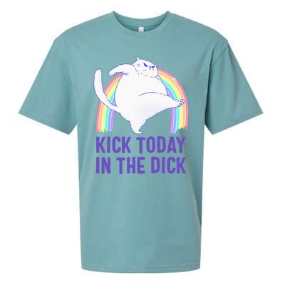 Kick Today In The Dick White Cat Pastel Rainbow Sueded Cloud Jersey T-Shirt