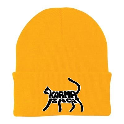 Karma Typogram Is Cat Silhouette Tail Paw Cute Pet Lover Fun Knit Cap Winter Beanie