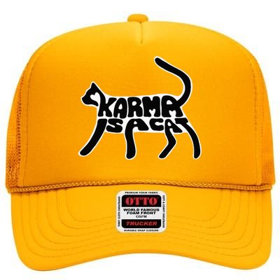 Karma Typogram Is Cat Silhouette Tail Paw Cute Pet Lover Fun High Crown Mesh Back Trucker Hat