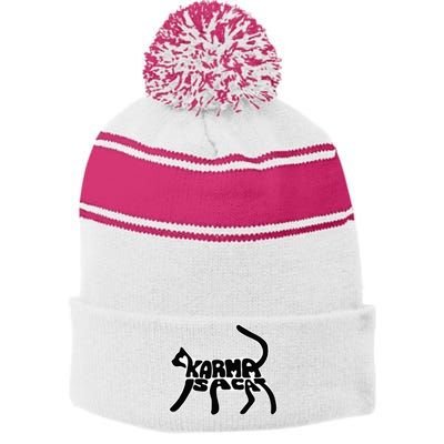 Karma Typogram Is Cat Silhouette Tail Paw Cute Pet Lover Fun Stripe Pom Pom Beanie