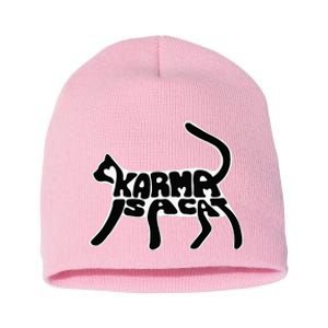 Karma Typogram Is Cat Silhouette Tail Paw Cute Pet Lover Fun Short Acrylic Beanie