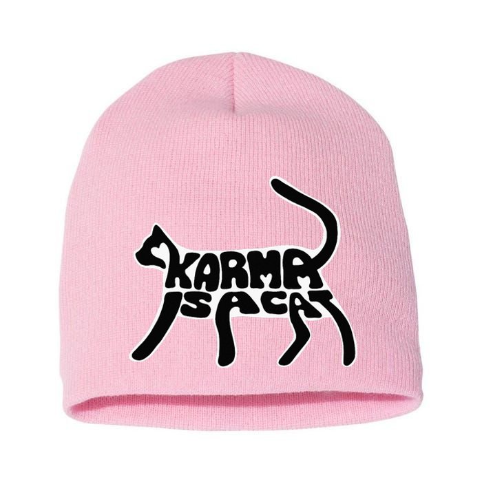 Karma Typogram Is Cat Silhouette Tail Paw Cute Pet Lover Fun Short Acrylic Beanie